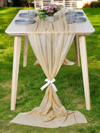 MDS 20 Pack 10ft Chiffon Table Runner 29 x 120 Inches Sheer Wedding Runner Romantic Rustic Table Runner for Wedding Decorations, Birthday Parties, Bridal Shower Party Arch Decor - Champagne Gold