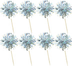 Ephlyn 30Pcs Foil Firework Cupcake Toppers Happy Birthday Cake Toppers Tinsel Flower Drink Stirrers Cocktail Food Fruit Toothpicks for Valentine's Day Party Decorations Silver