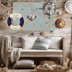 Marsui 11 Pcs Wooden Nautical Wall Decor Fishing Net Decoration, Include Decorative Fishing Net, Ship wheel, Fish Skeleton, Life Ring, Anchor, Starfish Beach Decor for Mediterranean Party (Brown)
