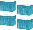 4P Wavy Metallic Tinsel Foil Fringe Table Skirts for Rectangle Tables Backdrop Garland Curtains for Parade Floats Wedding Birthday Parties Decoration Graduation 2025 Christmas (Lake Blue)