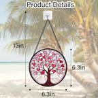 Stained Glass Window Hanging, Valentine's Day Gifts Pink Love Heart Tree Suncatcher Hangings Beige Sun Catchers Decor for Birthday for Women, Men, Wife, Aunt, Mom 6.3 in