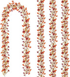 4 Pack Artificial Fall Flowers Garland, 6 FT Fall Decorations Fake Mums Floral Vines UV Resistant Faux Hanging Flower Ivy Garland for Home Party Table Wall Mantel Decor (Orange + Dark Red)