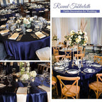 12 Pack 108 Inch Navy Blue Satin Tablecloth - Silky Round Tablecloth Overlay Smooth Fabric Table Cover, Bright Table Decoration for Wedding Party Banquet Events Restaurant Kitchen Dining