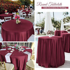 12 Pack 108 Inch Burgundy Satin Tablecloth - Silky Round Tablecloth Overlay Smooth Fabric Table Cover, Bright Table Decoration for Wedding Party Banquet Events Restaurant Kitchen Dining