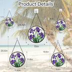 Stained Glass Window Hanging - Purple Iris Flower Sun Catcher for Door Terrace Garden Home Decor, Green Plants Suncatcher Birthday Gifts for Lovers Women Men Dad Mom Nana 6.3 in