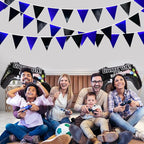 Royal Blue Black Party Decorations Navy Black Metallic Fabric Triangle Pennant Banner Flag Bunting Garland for Graduations Birthday Retirement Wedding Bachelorette Nautical Outdoor Party Supplies