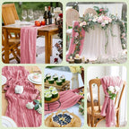 Asee'm 2pcs Cheesecloth Table Runner 120 Inches Dusty Rose Boho Gauze Cheese Cloth Runner 10FT Rustic Sheer Table Runners for Summer Wedding Baby Shower Holiday Party Decoration