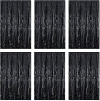 Black Foil Fringe Curtain 3.3×8.3FT 6 Packs, Metallic Tinsel Curtains Party Streamers for Birthday Graduation Baby Shower Decoration (6pcs,3.3FT×8.3FT, Black)