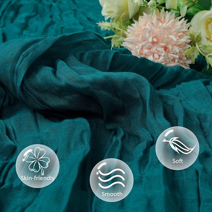 12 Pack Teal Cheesecloth Table Runner 10ft Boho Gauze Fabric Cheese Cloth Table Runner 35 x 120 Inch Rustic Sheer Runner for Romantic Wedding Decor Baby Shower Party Table Centerpiece Decoration
