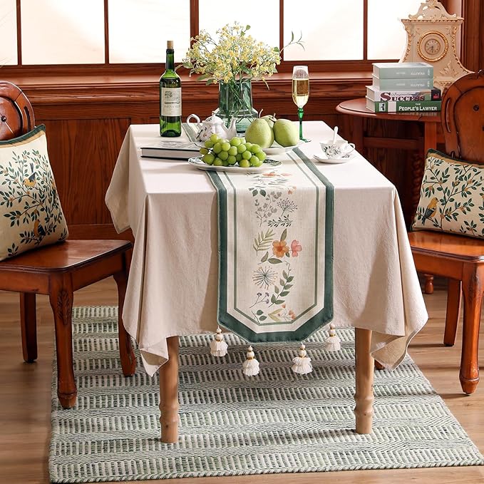 Designer Linen Small Table Runner,French Farmhouse Shabby Chic Floral Pattern 63 Inches Long Wrinkle Free Table Runners,Decor Tabletop for Kitchen,Dining,Party,Home,Christmas,12"*63"