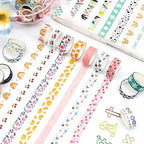 55 Rolls Holiday Washi Tape Set - Decorative Tape Seasonal Bohemian Colored Tape, Cute Washi Tapes for Journaling Supplies, Scrapbooking Supplies kit, Summer Scrapbook Supplies