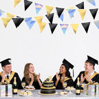 Black Gold Iridescent Party Decorations Triangle Pennant Banner Flag Metallic Fabric Bunting for Birthday Graduation Retirement Wedding Bridal Shower Engagement Bachelorette Disco Party Supplies