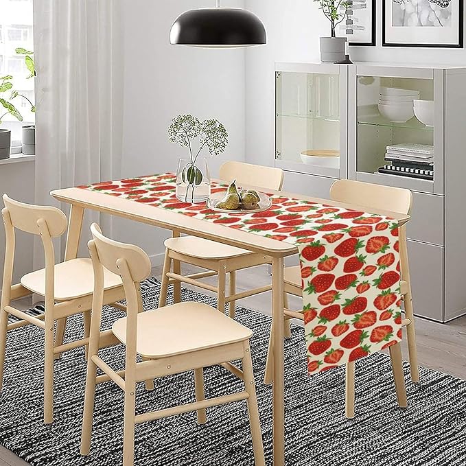 Strawberry Table Runner,Spring Summer Fruit Print Table Runner for Kitchen Dining Table Home Party Decoration 13x90 Inch