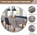 Fitable Faux Linen Tablecloths Rectangle 60 x 102 Inch - 2 Pack Neutral Table Clothes for 6 Foot Tables, Stone Flax Look Table Covers for Farmhouse, Dining, Party, Banquet, Buffet