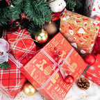 Christmas Gift Wrapping Paper Rolls,3 Rolls 17inches x 198inches Reversible Gift Wrapping Paper, Red Gold White Wrapping Paper, Snowflakes, Stripes, Plaid, Santa hat, Christmas decorations