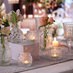 DARJEN 12Pcs Clear Votive Candle Holders - Round Glass Candle Holders for Tea Light Candle, Embossed Candle Votives for Wedding Centerpiece, Living Room & Home Table Decor