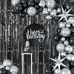5 Pack Black Fringe Backdrop 3.2ft x 8.2ft Foil Curtain Tinsel Streamers for Birthday Party Decoration Wedding Christmas (Black)