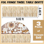 3 Pack 29 x108 Inch Champagne Gold Foil Fringe Table Skirts Metallic Banner for Tinsel Streamer Garland Backdrop for Parade Floats Mother's Day, Graduate, Birthday, Wedding Party Decoration