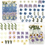 LUXEEASE 140 Pcs Dried Pressed Hydrangea Flowers for Crafts, Real Natural Blooms in Blue, Pink & White Tones with Foliage Accents, Perfect for Resin Art, DIY Jewelry & Home Decor – Tweezers Included