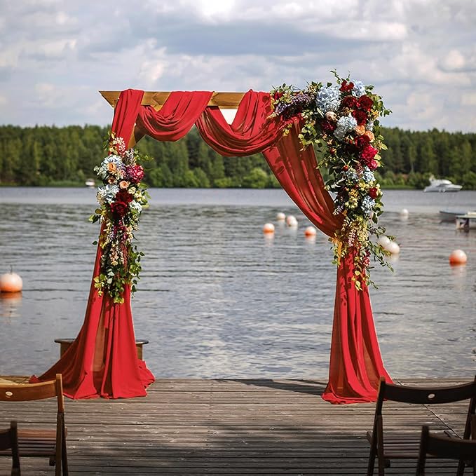 Wedding Arch Draping Fabric 29" x 18 FT Red Sheer Chiffon Outdoor Curtain Drapes for Wedding Birthday Party Ceremony Decor(1 Panel, Red)