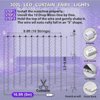 HXWEIYE 300LED Fairy Curtain Lights, 9.8x9.8Ft USB Plug-in 8 Modes Christmas String Hanging Lights with Remote for Bedroom Backdrop Wedding Party Indoor Wall Decor, Purple