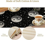 Mystical Celestial Table Runner, Vintage Bohemian Black Yin Yang Symbol Moon Stars Print Table Runner for Office Kitchen Dining Wedding Party Home Coffee Table, 13x36inch