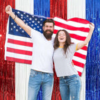 6 Pack White Blue Red Foil Fringe Curtains Backdrop, 3.28 x 8.2 Ft Metallic Streamers Tinsel Curtains Background for Photo Booth, Birthday, Weddings, Carnivals, Graduation, Themed Party Decorations