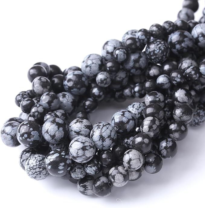 Snowflake Stone Beads for Jewelry Making DIY Craft Gemstone Beads Kit (10mm, 35pcs) Smooth Healing Crystal Beads for Bracelets, Necklaces, Home Decor