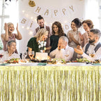 3 Pack 29 x108 Inch Light Gold Foil Fringe Table Skirts Metallic Banner for Tinsel Streamer Garland Backdrop for Parade Floats Wedding Thanksgiving Birthday Christmas New Year Party Decoration