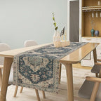Boho Bohemia Style Table Runner, Vintage Blue Retro Flower Rustic Country Style Floral Print Pattern for Home Kitchen Table Decor Dining Coffee Room Garden Party Decor 13x60in