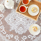 Juvale Round Lace Tablecloth - 59-Inch White Polyester - Scalloped Edge Circle Tablecloth with Floral Overlay & Vintage Decor for Wedding Receptions & Home