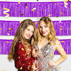 4 Pack 10 Feet Purple Foil Fringe Garland Metallic Tinsel Streamers Banner Wall Hanging Curtain Backdrop for Parade Floats, Wedding, Graduate, Mother's Day, Birthday Party Decoration