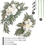 Faux Arch Flower Swag Set of 2 for Wedding Welcome Signs Floral Swag Wedding Reception Ceremony Signs Decor (White)
