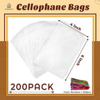 LOKIQNG Cellophane Bags Plastic Treat Bag Clear Cookie Candy Bags with Twist Ties for Party Favor Bag(200PACK, 4x6inch)