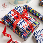 Birthday Wrapping Paper Roll - 30 Inch X 33 Feet - Reversible Metallic Foil Navy Blue Party Hat Theme Boy Gift Wrap Paper Blue Polka Dot Men Present Sheet for Kid Birthday, Party, Holiday, Celebration