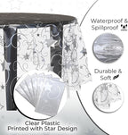 Exquisite Clear Silver Star Tablecloth Plastic 12-Pack Disposable Round Tablecloths 84" Silver Star Table Cloths Round Table Covers Plastic Tablecloth for Party Decorations