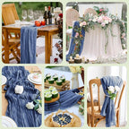 Asee'm 3pcs Cheesecloth Table Runner 120 Inches Long Blue Boho Gauze Cheese Cloth Runner 10FT Rustic Sheer Table Runners for Christmas Wedding Party Baby Shower Spring Easter Decoration