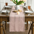 Artoid Mode Pink Farmhouse Woven Rustic Hollow Table Runner, Seasonal Holiday Hollow Kitchen Dining Table Decoration for Home Party Decor 12x60 Inch
