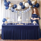 Wish Care 2 Pack Navy Blue Spandex Table Clothes for 4 Foot Rectangle Tables, 4FT Wrinkle Free Fitted Tablecloths Ruffles Design Table Cover for Party, Banquet, Wedding and Events
