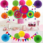 ZERODECO Party Decoration, 21 Pcs Multi-color Hanging Paper Fans, Pom Poms Flowers, Garlands String Polka Dot and Triangle Bunting Flags for Birthday Parties, Wedding Décor, Fiesta or Mexican Party