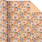 WRAPAHOLIC Kraft Floral Wrapping Paper Roll - Mini Roll - 17 Inch x 33 Feet - Watercolor Flower Wrapping Paper, Perfect for Wedding, Birthday, Bridal Shower, Tea Party