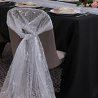 Snowkingdom 10 FT White Silver Cheesecloth Table Runner, Sequin Metallic Foil Sheer Chiffon Gauze, Glitter Silver Party Table Decoration Centerpieces for Wedding Birthday Bridal Baby Shower Christmas
