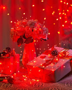 Red Fairy Lights Battery Operated, Valentine's Day Silver Wire 5 Feet 60 Led Firecracker String Lights for DIY Wreath Home Wedding Party Bedroom Mason Jar Holiday Christmas