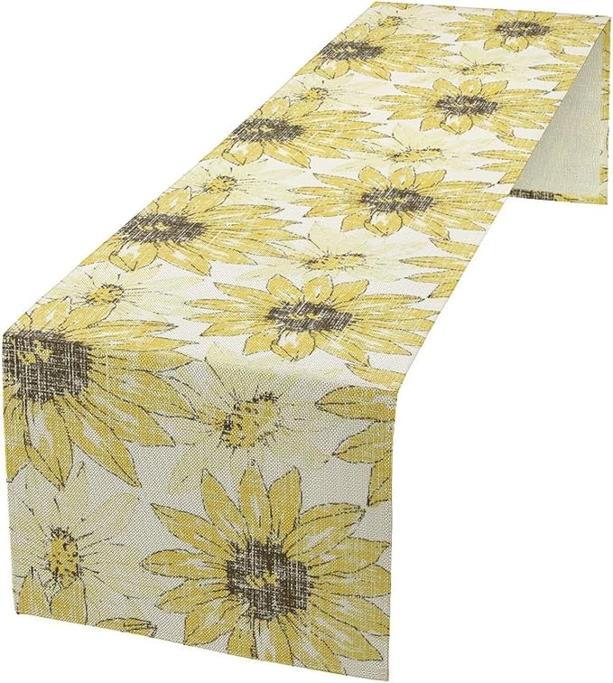 Chrysanthemum Vintage Floral Table Runner, Elegant Grunge Gray Sunflower Spring Summer Elegant Pattern Artichokes Flower Table Runner for Party Kitchen Dining Living Room Decor, 13x120 Inch