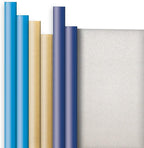 Jillson Roberts 6 Roll-Count Solid Color Hanukkah Gift Wrap Available in 2 Different Assortments, Double-Sided Kraft Blue and Gold/Silver and Gold/Royal and Silver