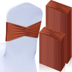 Moukeren 100 Pcs Spandex Chair Sashes Bows Bands Slider Sashes for Chair Covers Elastic Bands Ties Ribbon Decorations for Wedding Party Events Ceremony Birthday Banquet(Terracotta)