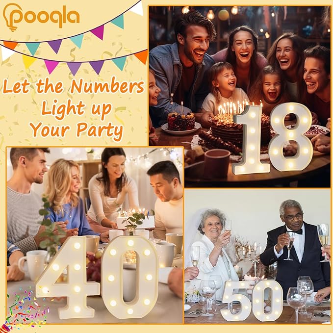 Decorative Led Light Up Number Letters, White Plastic Marquee Number Lights Sign Party Wedding Decor Battery Operated Number (3)