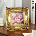 Cuspin Gold Picture Frame 4x4 Frames, Ornate Square Resin Photo Frame with Rose Floral Carvings and Glass Front, Vintage Antique Decorative Picture Frame for Tabletop Display or Home Decor