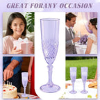 Plastic Champagne Flutes, 12PCS Purple Wine Glasses Goblets Cups Reusable Flute, for Weddings Bachelor Parties Toasting and Events(12,Purple)