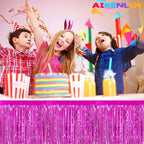 6 Pack 29x108 Inch Metallic Foil Fringe Tinsel Table Skirts Banner for Rectangle Tables Streamer Garland Curtains Backdrop for Wedding, Birthday, Parade Floats, Christmas Party Decoration(Fuchsia)